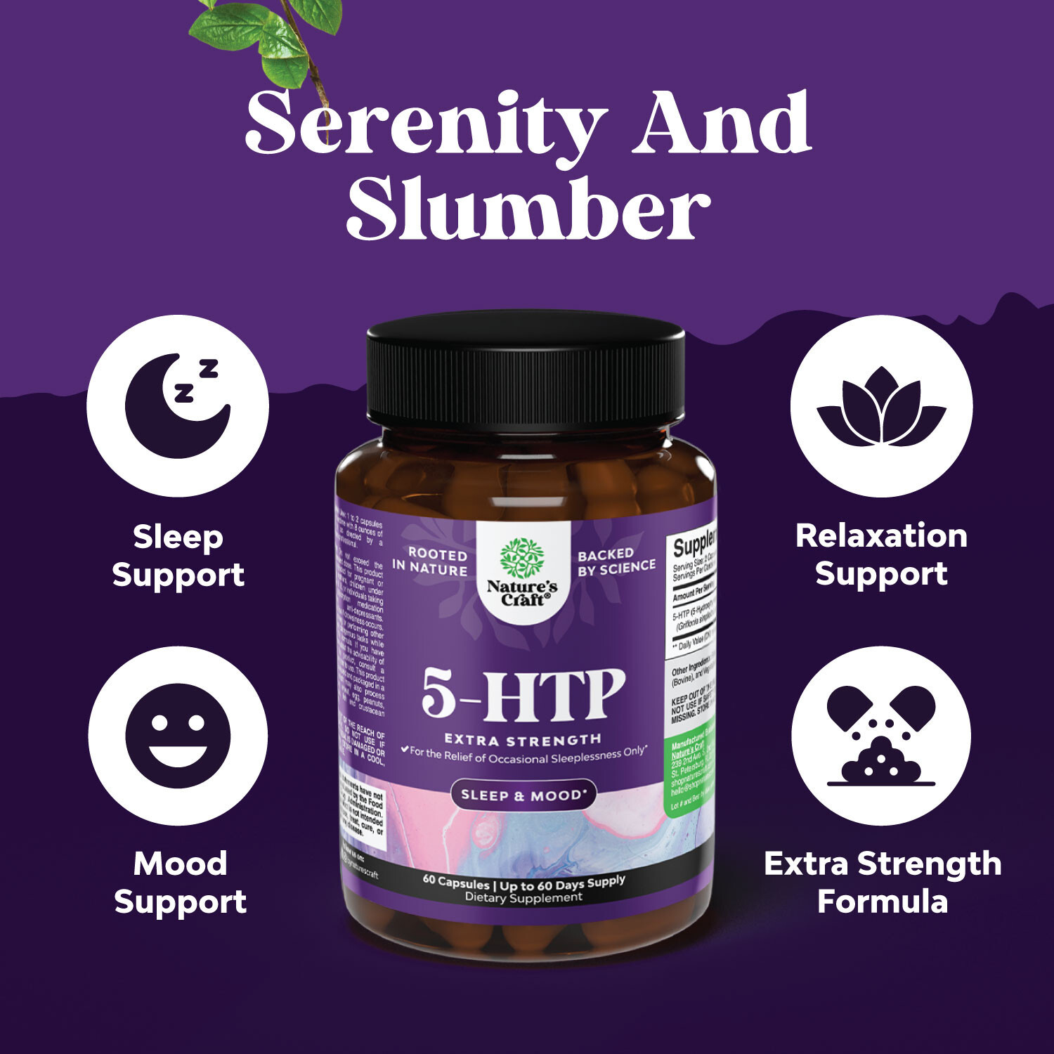 5HTP Supplement 5-Hydroxytryptophan – 5HTP 100mg per Serving Gentle Herbal Sleep