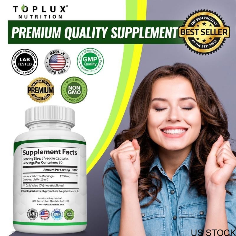 90 Capsules 1200mg Pure Moringa Powder Capsules Immune Gut Health Support US