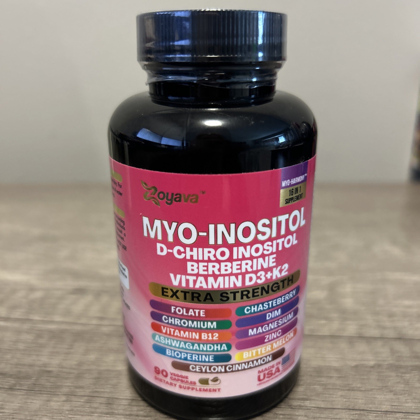 Zoyava Myo-Inositol D-Chiro Inositol Berberine D3+K2 90 Caps Exp 1/2028