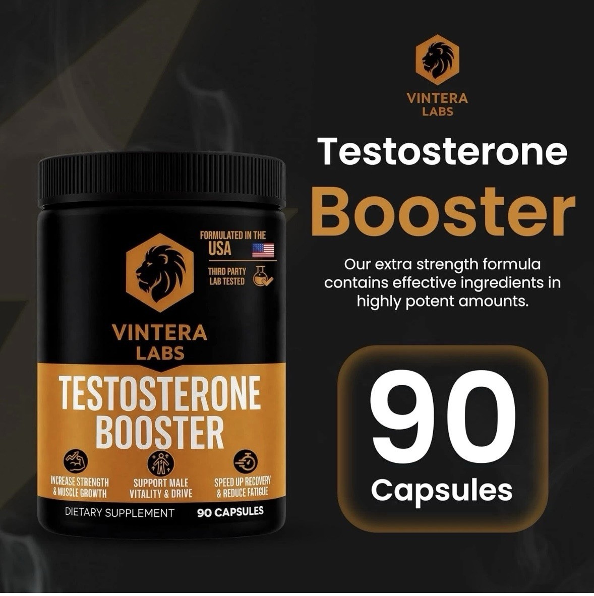 Testosterone Booster for Men High Potency Max Absorption Vintera Labs Exp 10/27