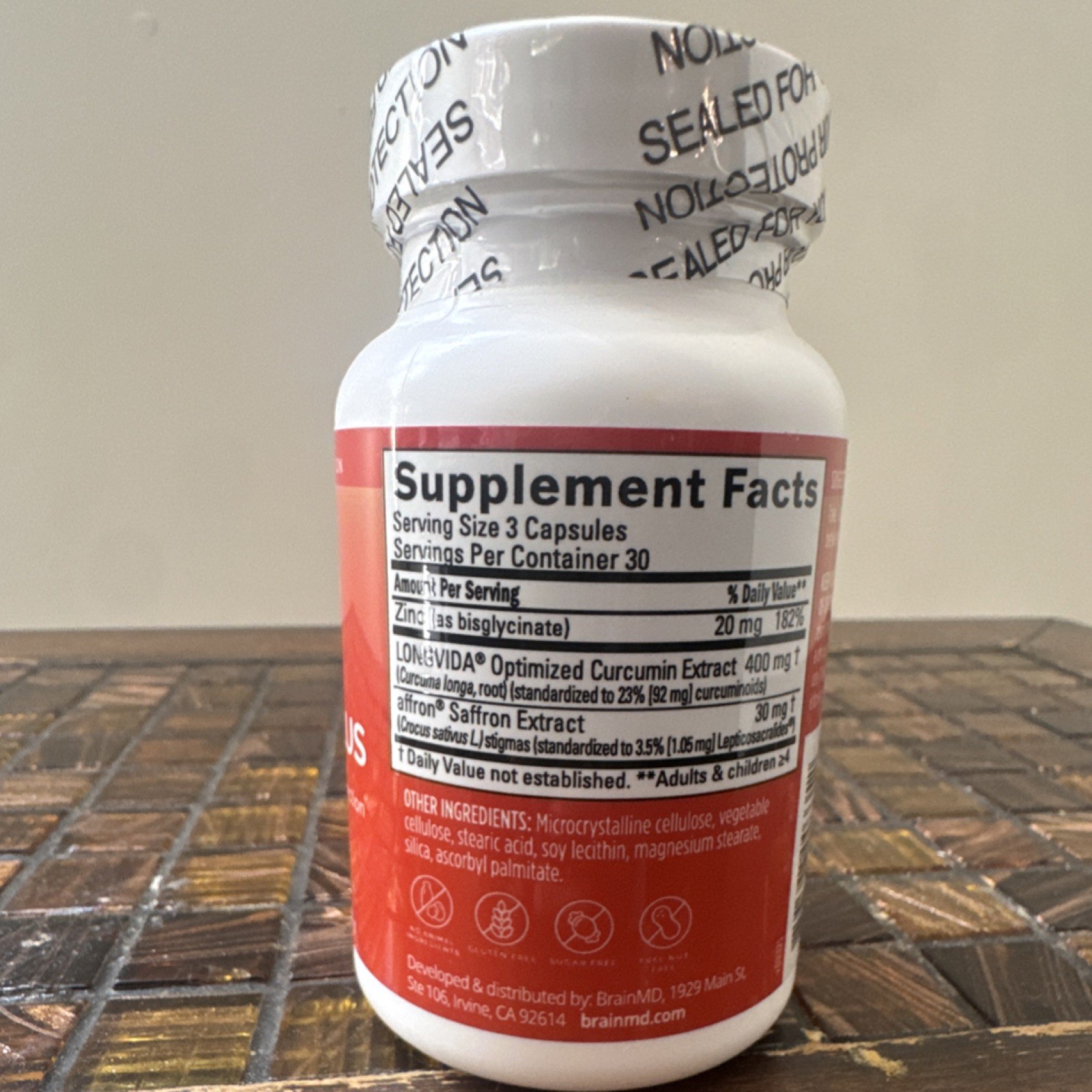 brainMD Happy Saffron Plus Saffron Curcumin Zinc Vegan Capsules 90 Count