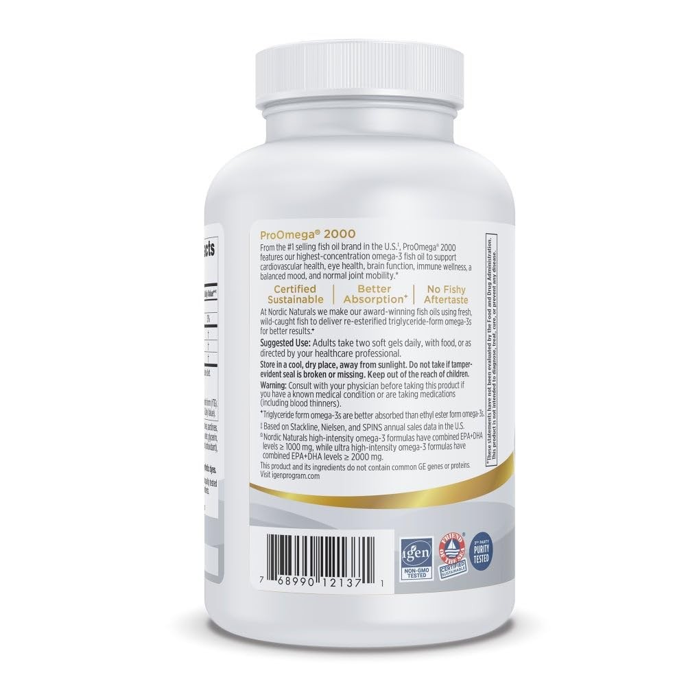 Nordic Naturals ProOmega 2000, Lemon Flavor – 120 Soft 120 Count (Pack of 1)