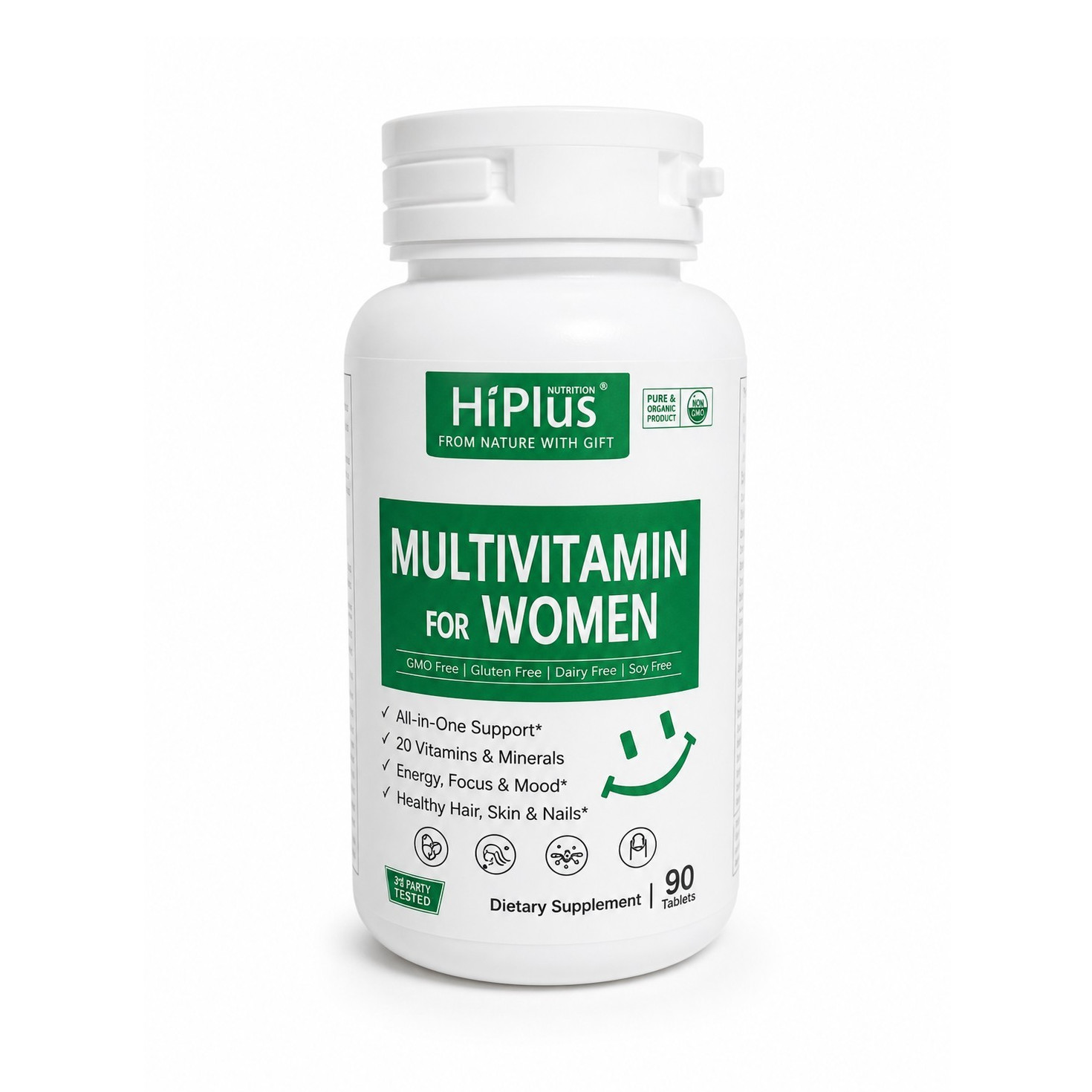 HiPlus Multivitamin Women All-in-One GMO Free Gluten Free Dairy Free 90 capsules
