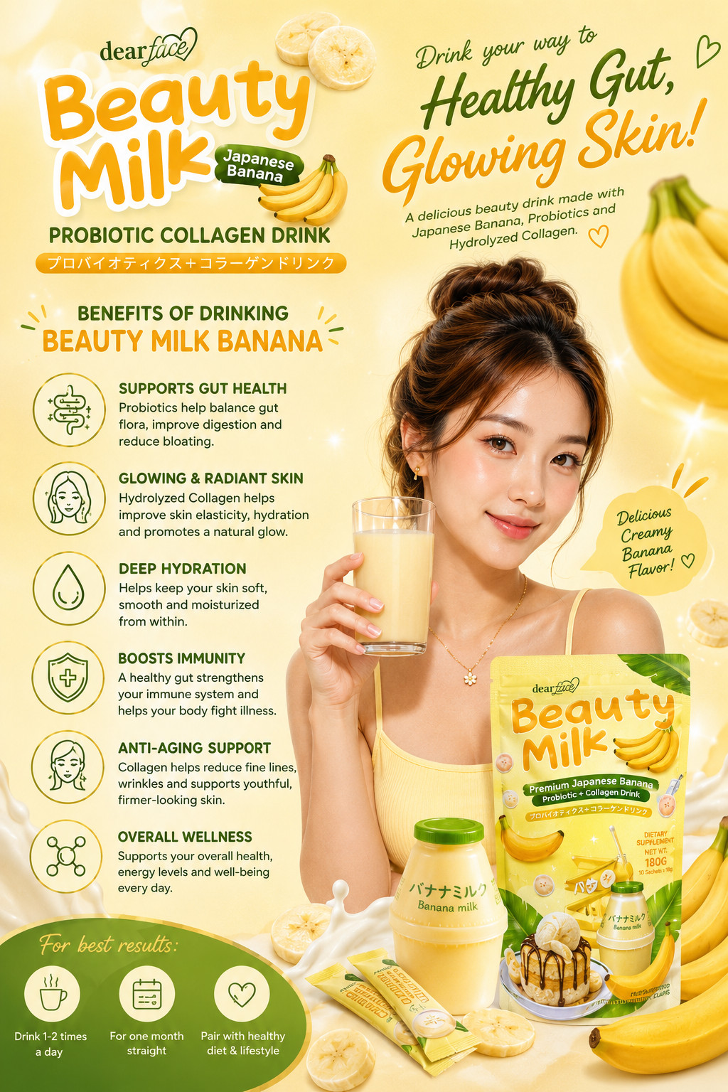 Dear Face Beauty Milk Premium Japanese Banana Probiotics + Collagen Drink