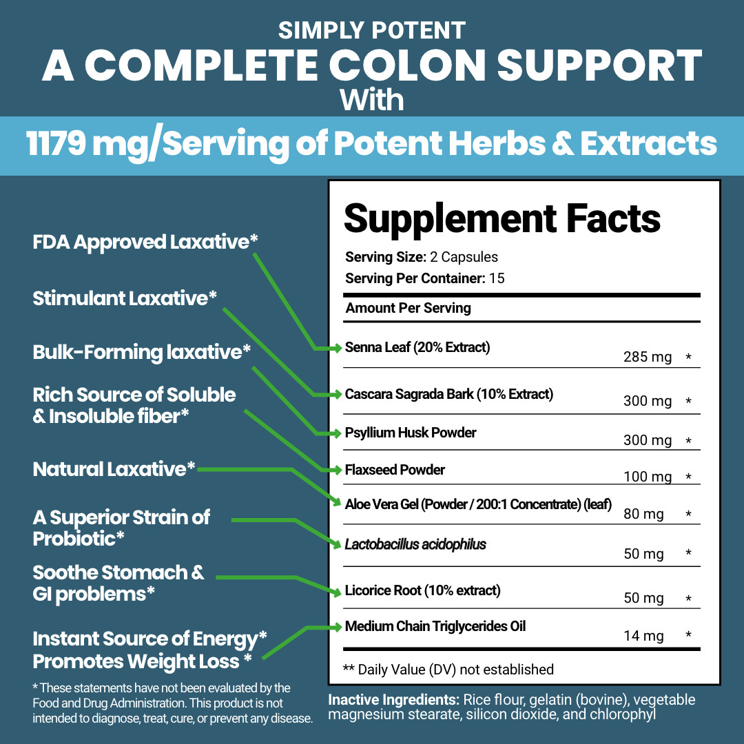 Colon Cleanse & Natural Detox Pills for Constipation Relief & Digestion 30 Caps