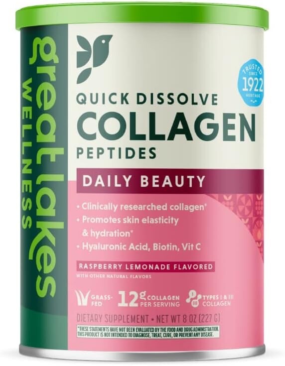 Great Lakes Wellness Daily Beauty Collagen Peptides – Raspberry Lemonade Flavor
