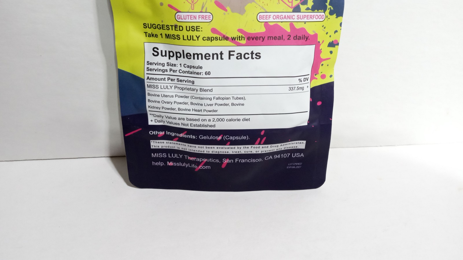 MISS LULY Female-Focused Bovine Organ Supplement 60 Capsules Grass Fed USA