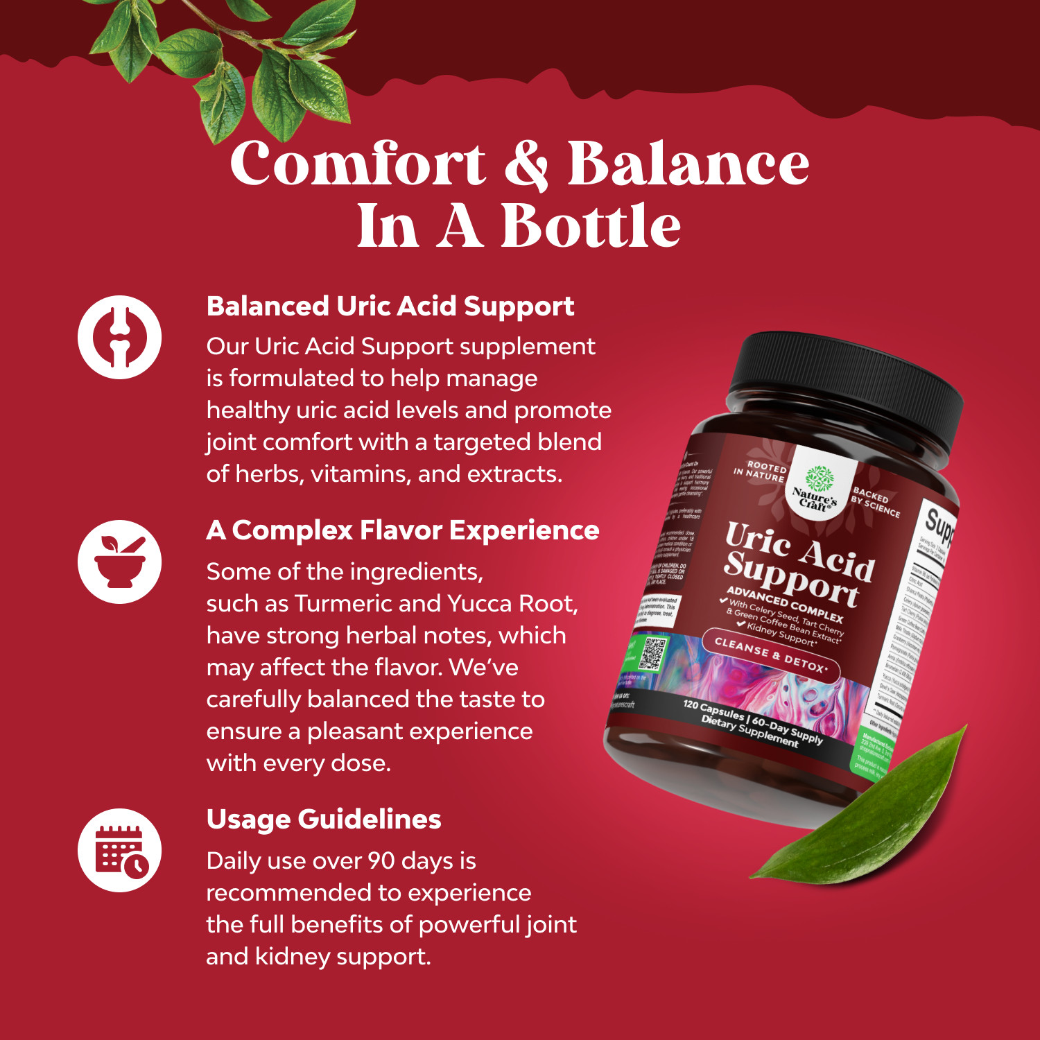 Herbal Uric Acid Cleanse and Detox – Kidney & Joint Support for Adults 120ct