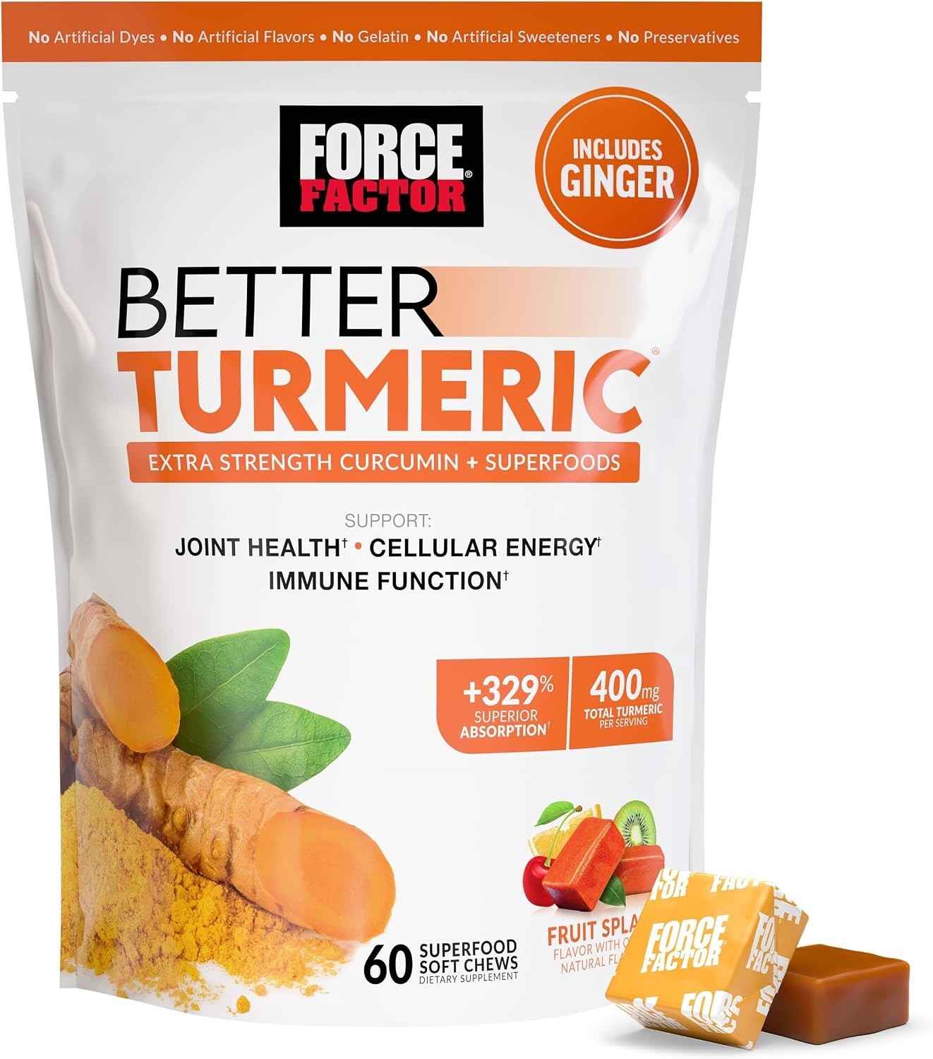 Force Factor Better Turmeric Supplement 400mg,60 Turmeric Chews