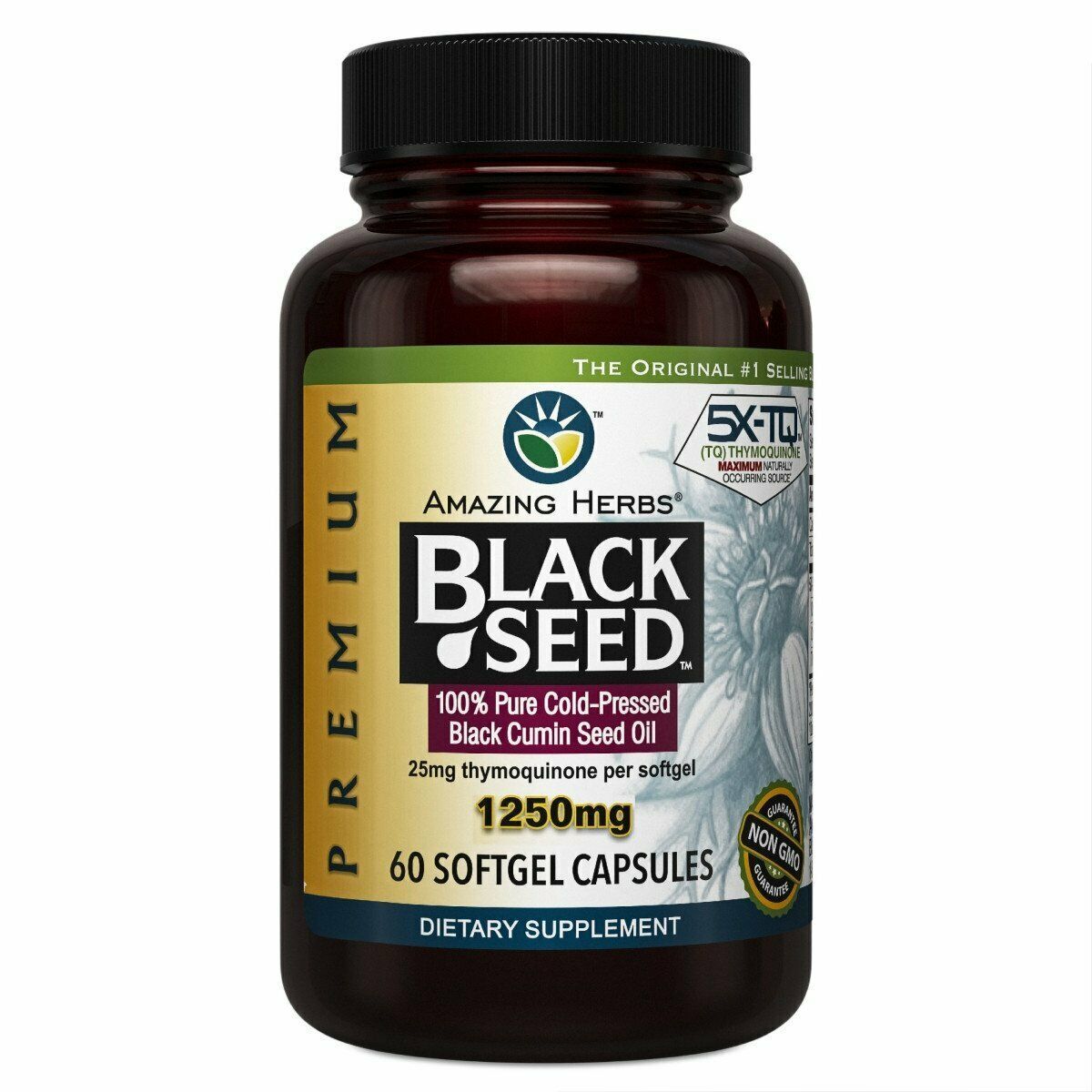 Amazing Herbs Premium Black Seed Oil Softgels Capsule 1250 mg 60 ct 3 Pack