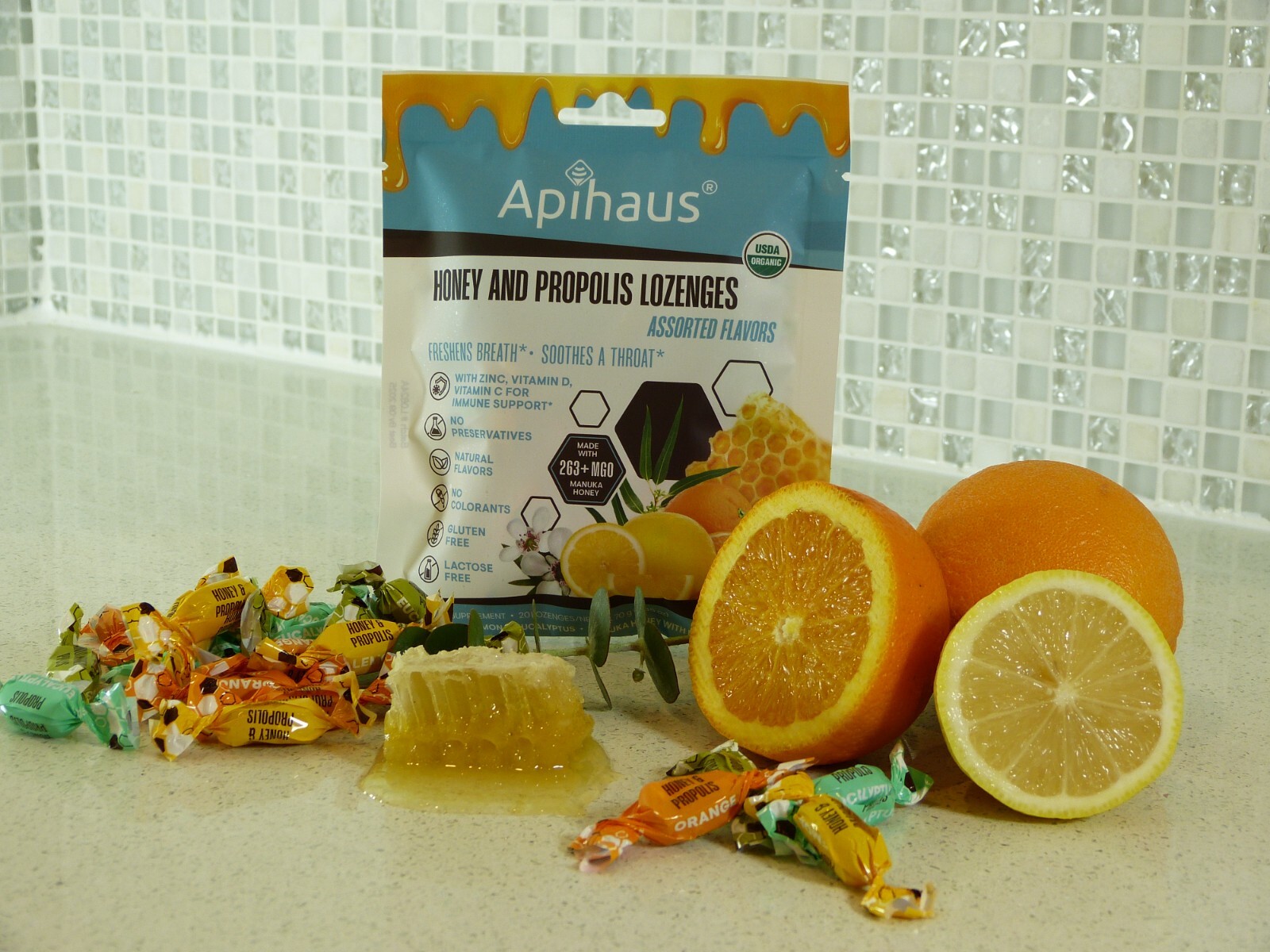 Honey and Propolis Organic Lozenges by Apihaus 20 pcs Assorted Flavors
