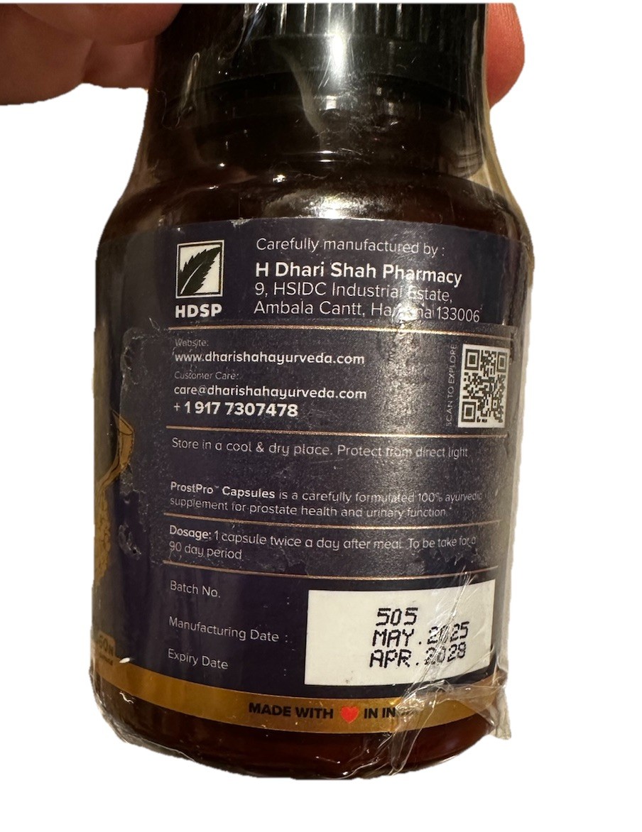 Dharishah Ayurveda ProstPro Prostate & Urinary Health Capsules 60 Ayurvedic