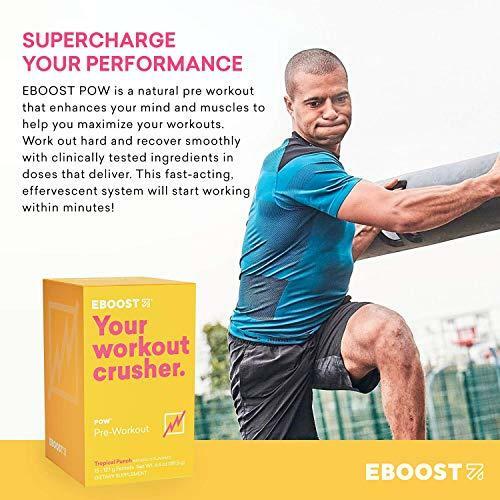 EBOOST POW Natural Pre-Workout Powder – 15 Packets – Tropical Punch – A Pre