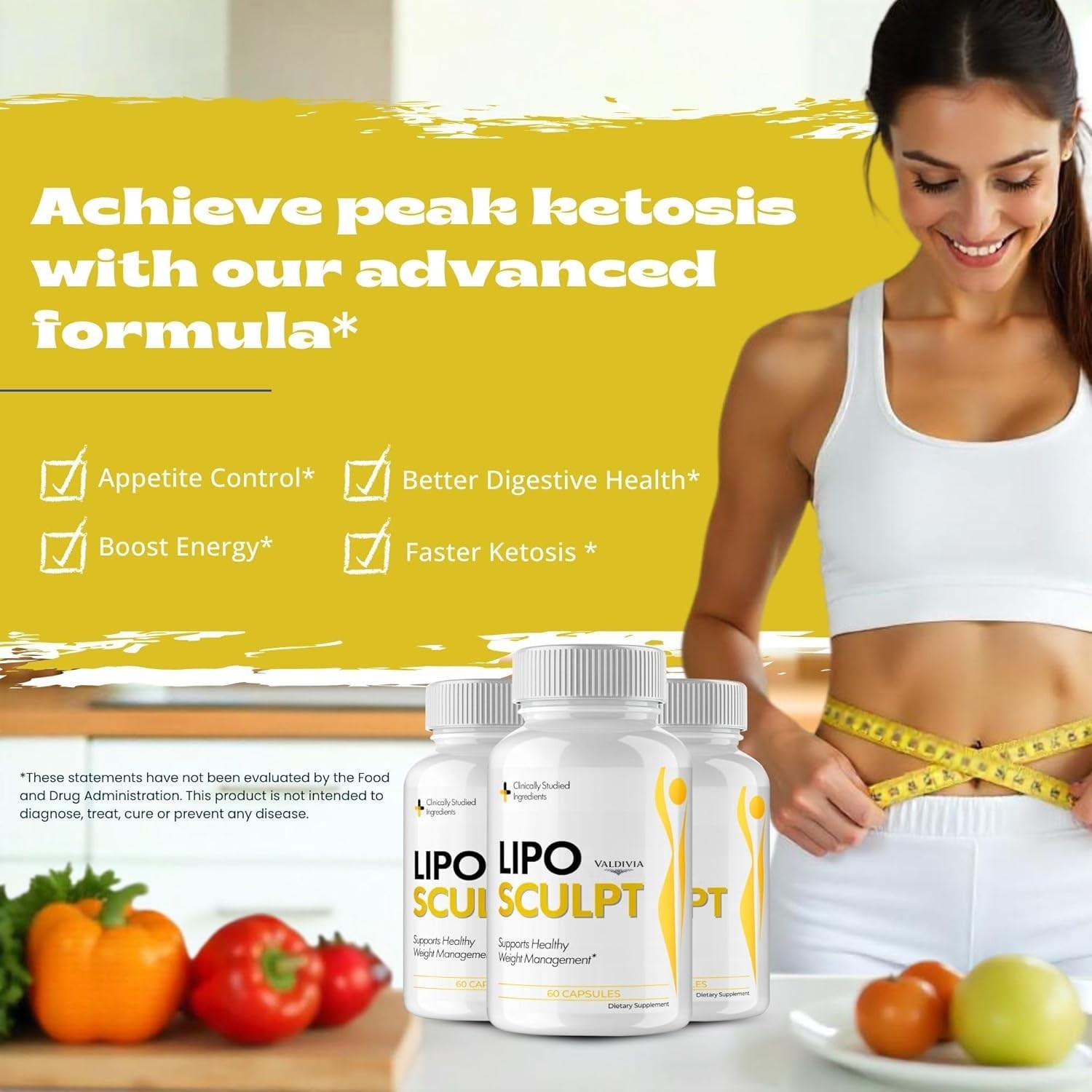 LipoSculpt Weight Loss Fat Burner Supplement Capsules Metabolism 1 Pack 60Ct