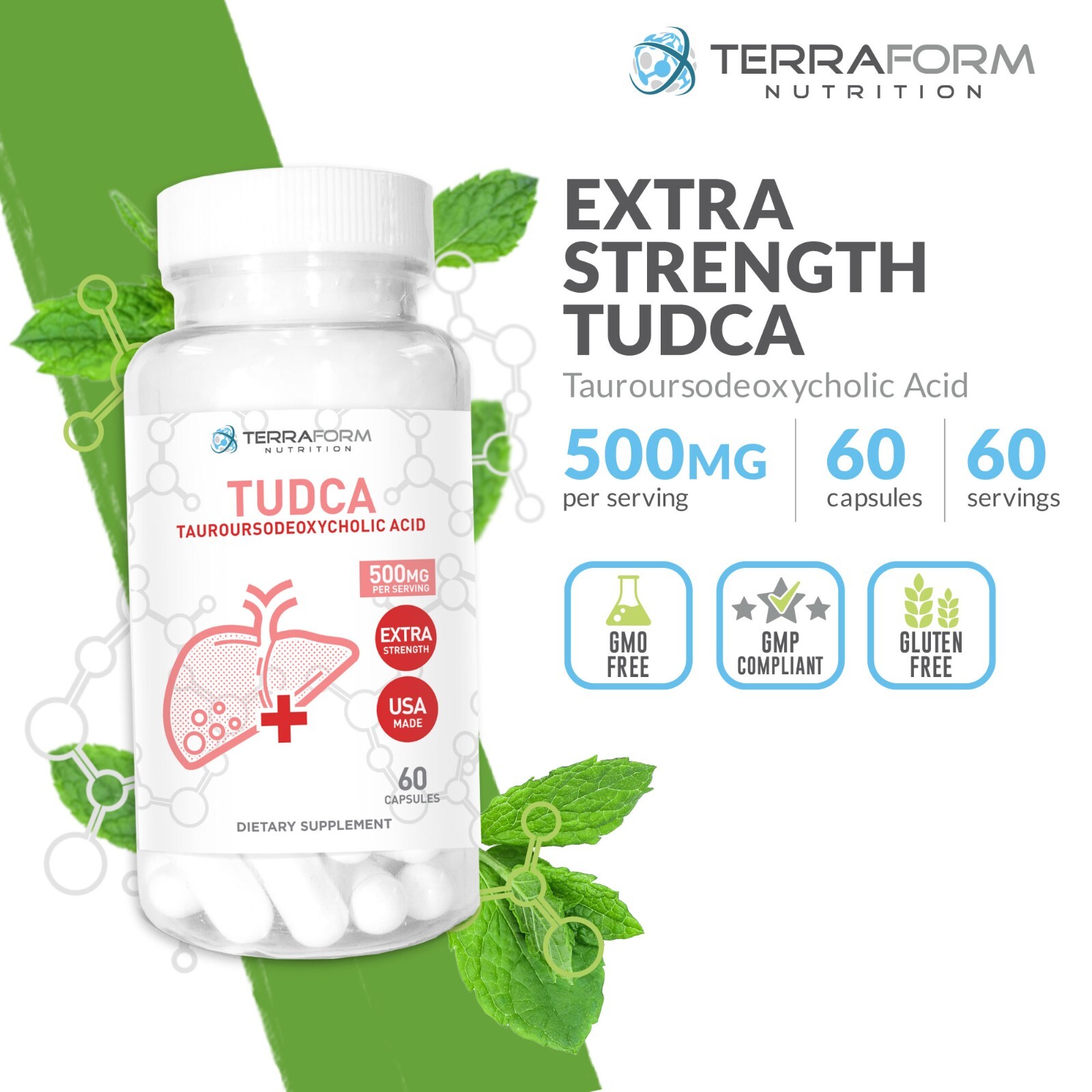 (2 PACK) Pure TUDCA Supplement (Tauroursodeoxycholic Acid) – 500mg Per Serving