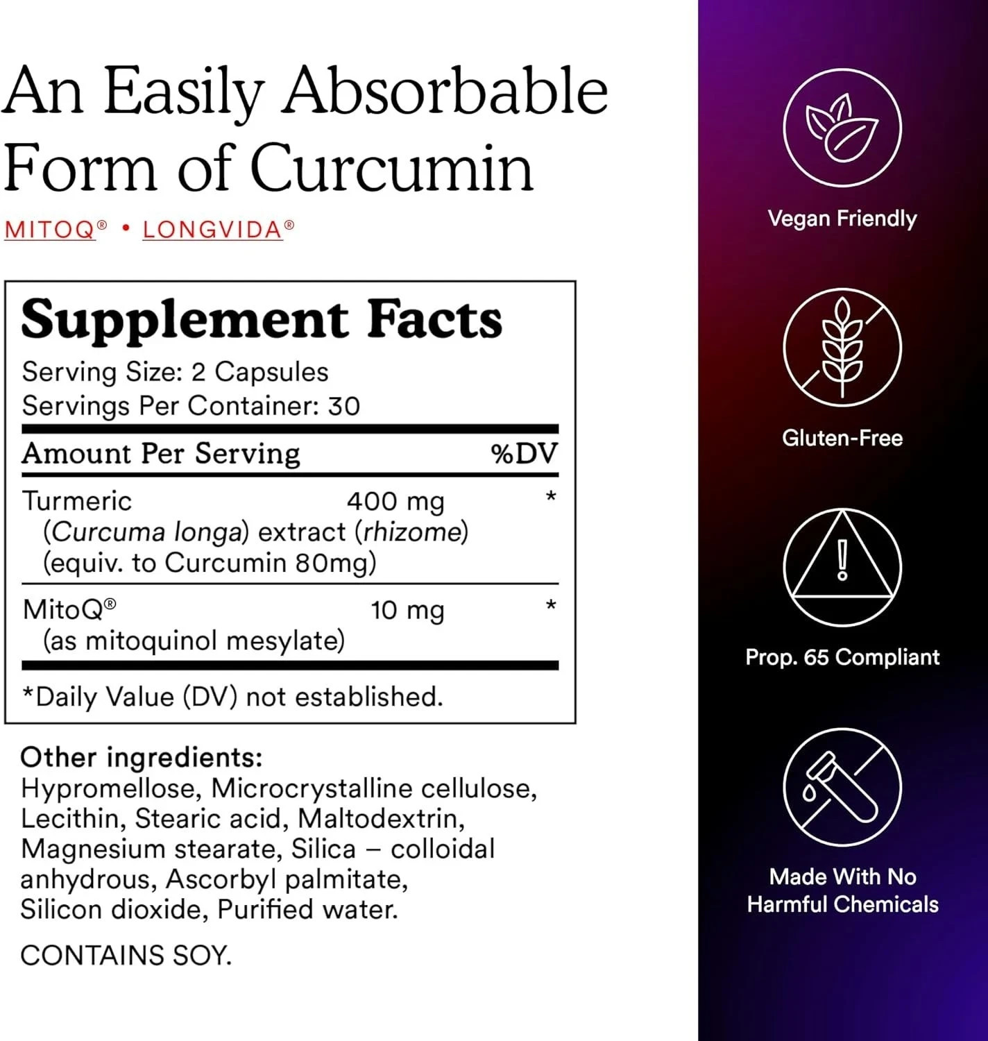MitoQ + Curcumin 180 Capsules Cellular Dietary Supplement Exp 04 / 2027