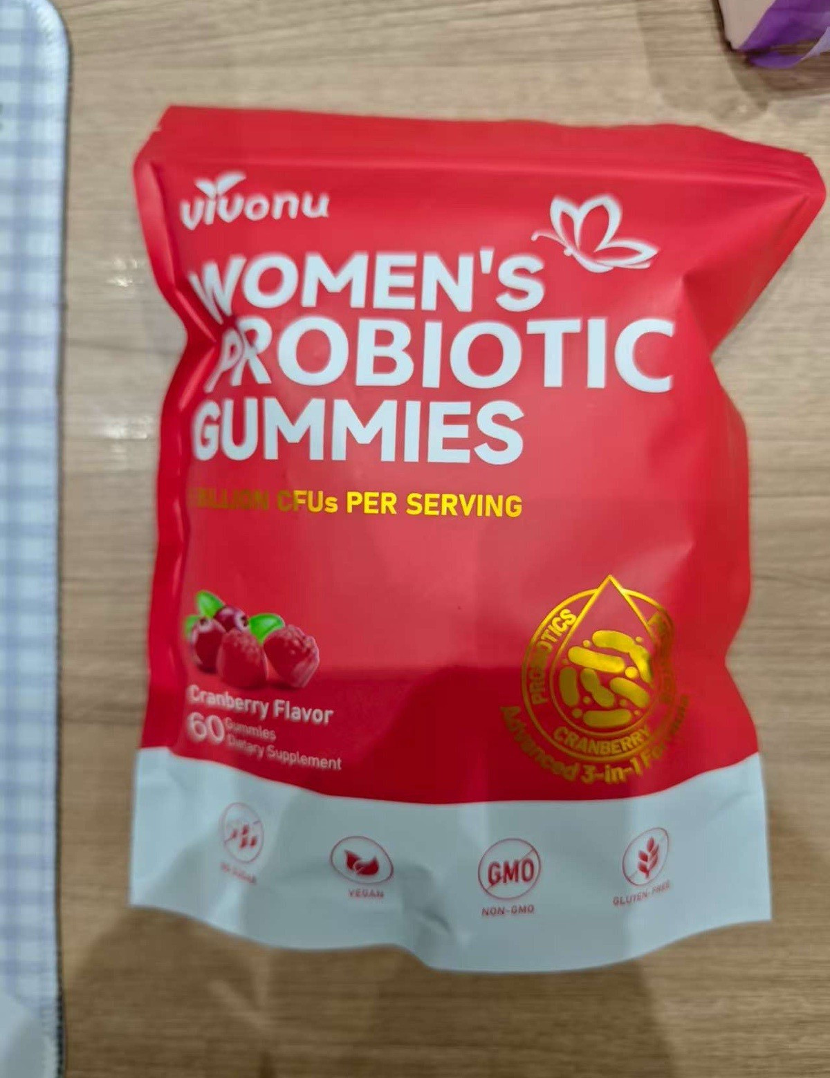 vVoniu Women’s Probiotic Gummies Cranberry 60 Count 2 Billion CFU Vegan