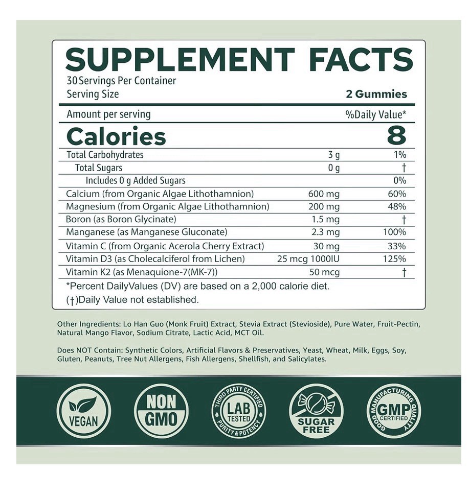 2 Pack Neviss Algae Calcium Gummies Magneisum Vitamin D3 K2, C Bone Strength