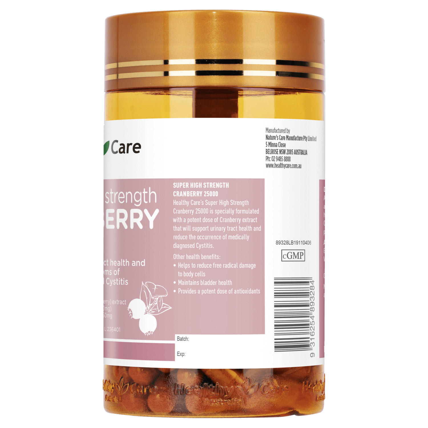 NEW Healthy Care Super High Strength Cranberry 25000mg 90 Capsules HealthyCare