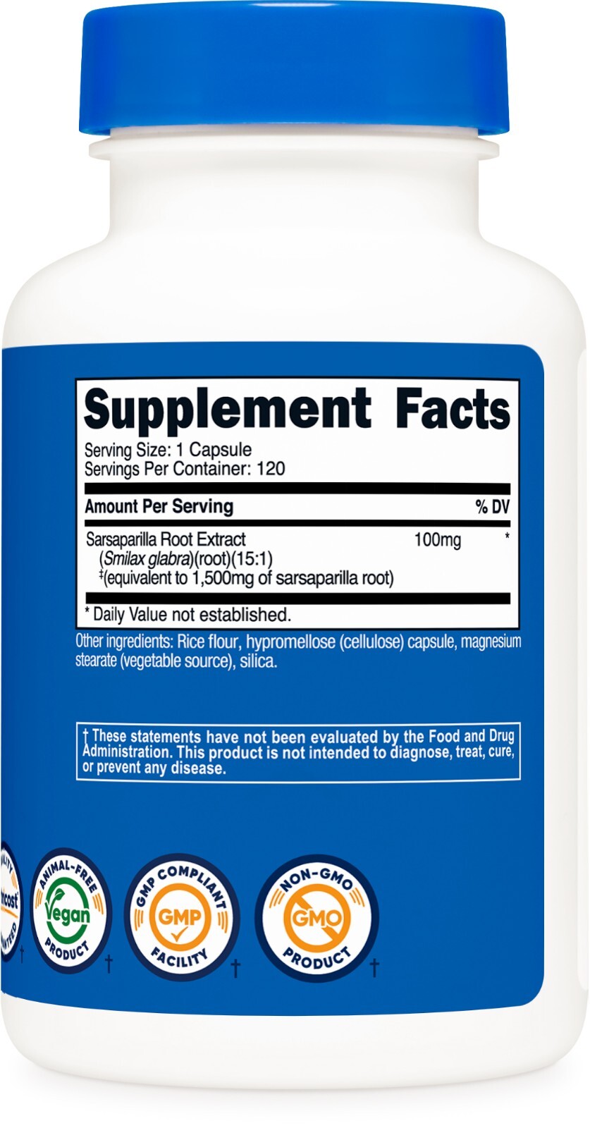 Nutricost Sarsaparilla Root Extract (1500mg Equivalent) 120 Vegan Capsules