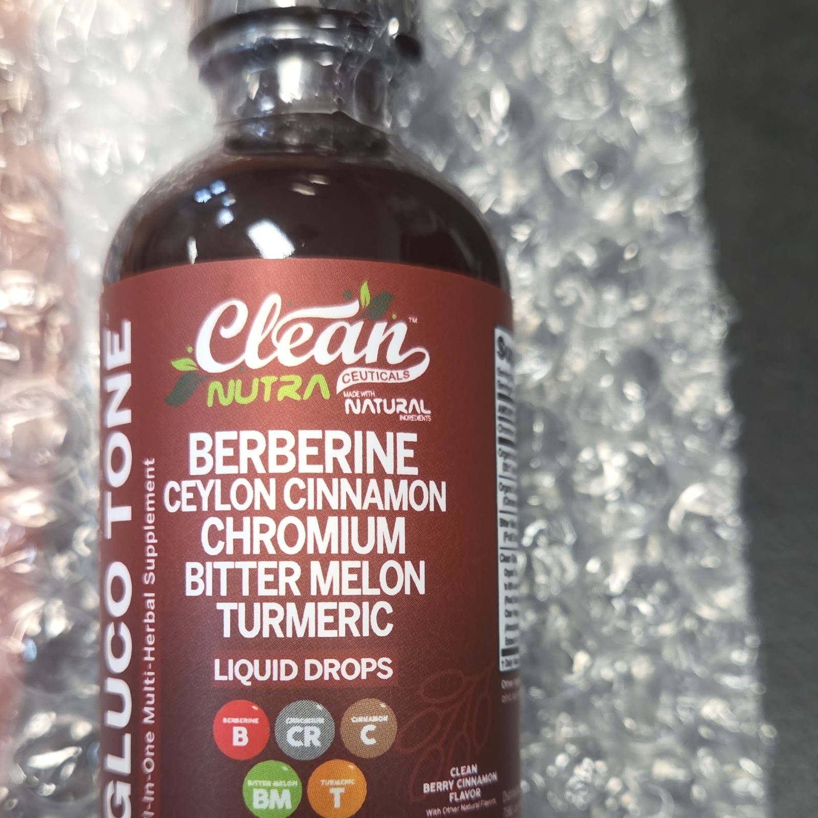 Clean Nutra Gluco Tone Liquid Drops w/ Berberine, Berry Cinnamon, 2 fl oz
