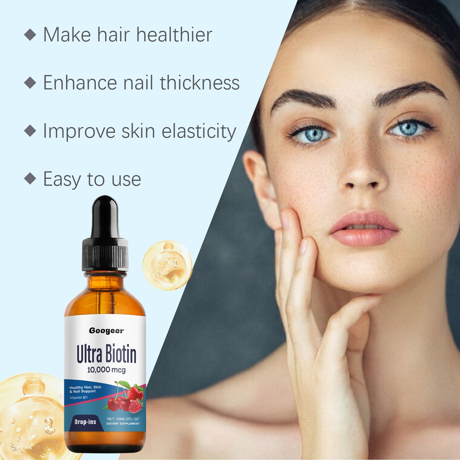 Ultra Biotin 10,000 mcg Liquid Supplement 59ml Hair Skin Nails Vitamin B1 Drops