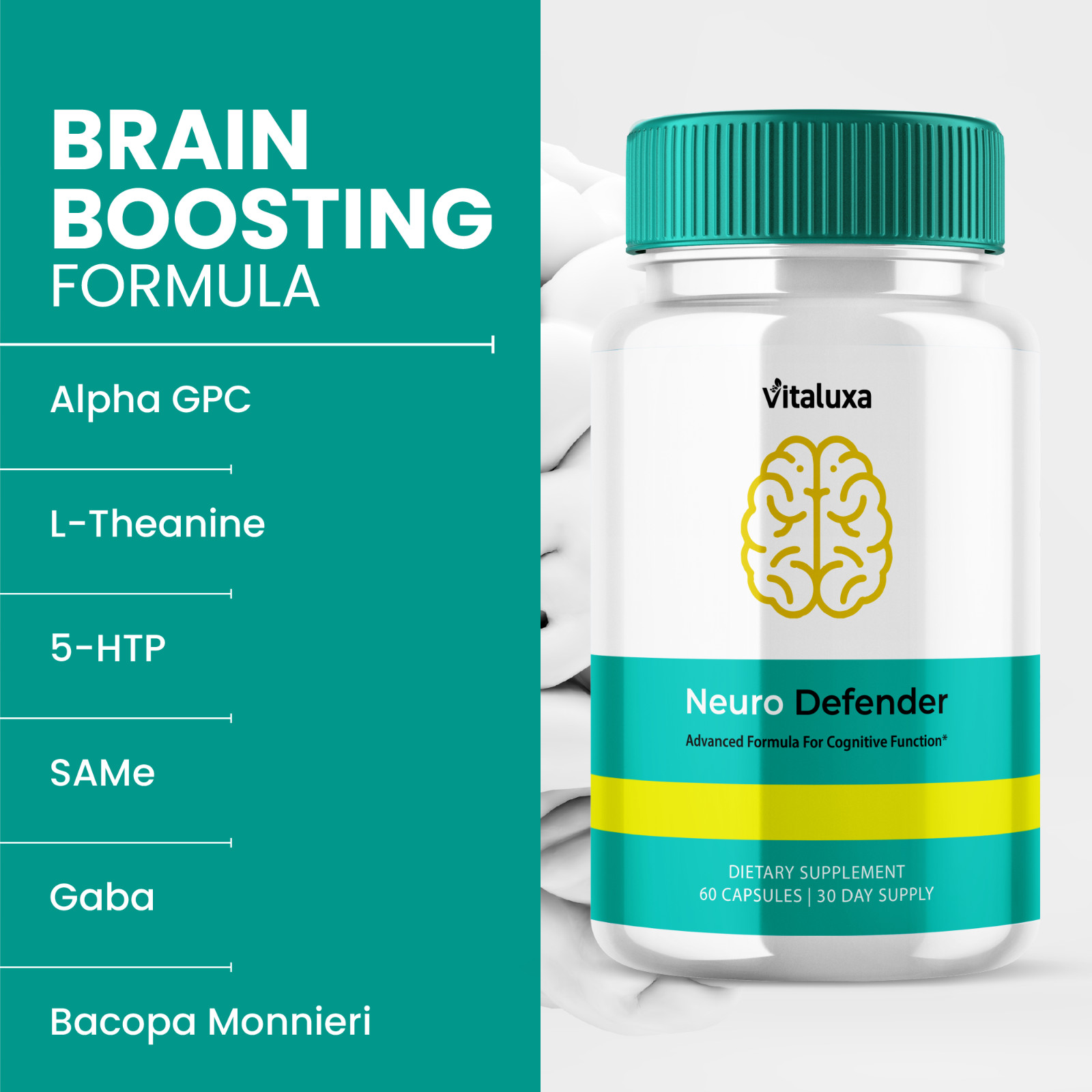 Neuro Defender Cognitive Pills for Enhanced Memory & Brain Support (60 Capsules)