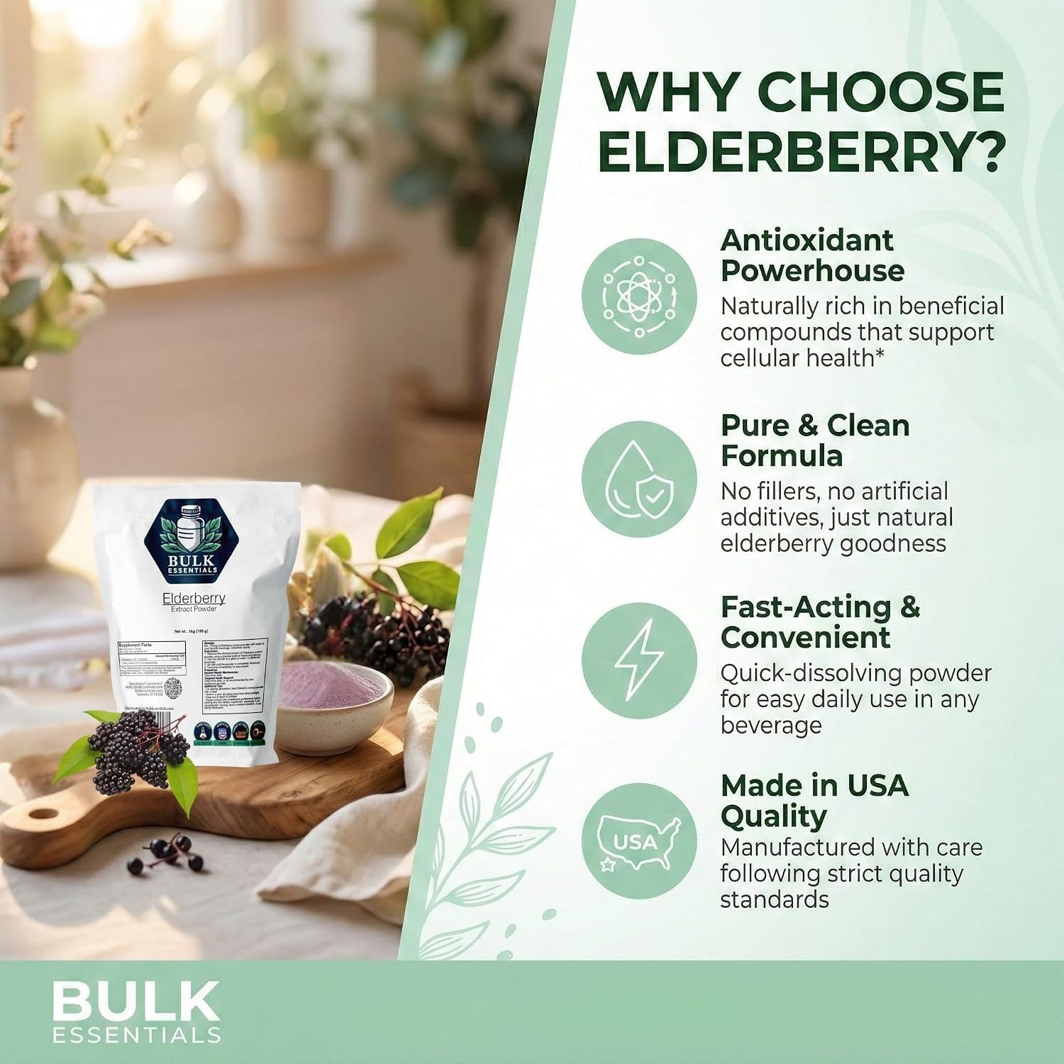 Elderberry Extract Powder 100g Immune Support Antioxidant USA Made Non-GMO