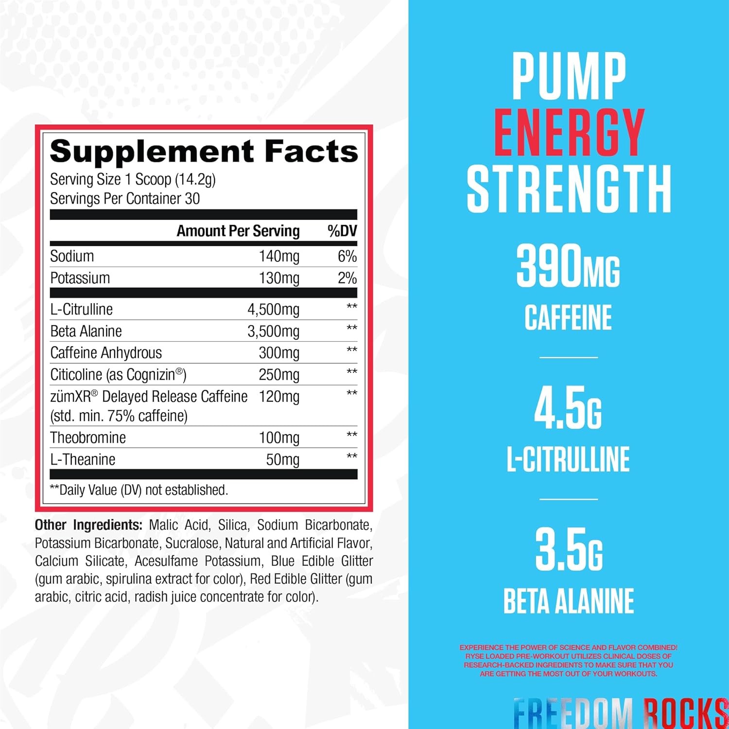 RYSE Loaded Daily Pre Workout Powder – Freedom Rocks – 30 Servings