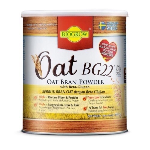 2 Tins Biogrow Bg22 Oat Beta Glucan Powder 480G, Lowers Cholesterol Naturally