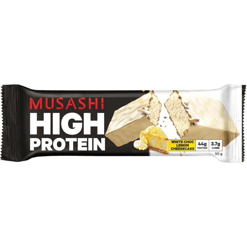New Musashi High Protein Bar White Choc Lemon Cheesecake 90g X 12 Bars