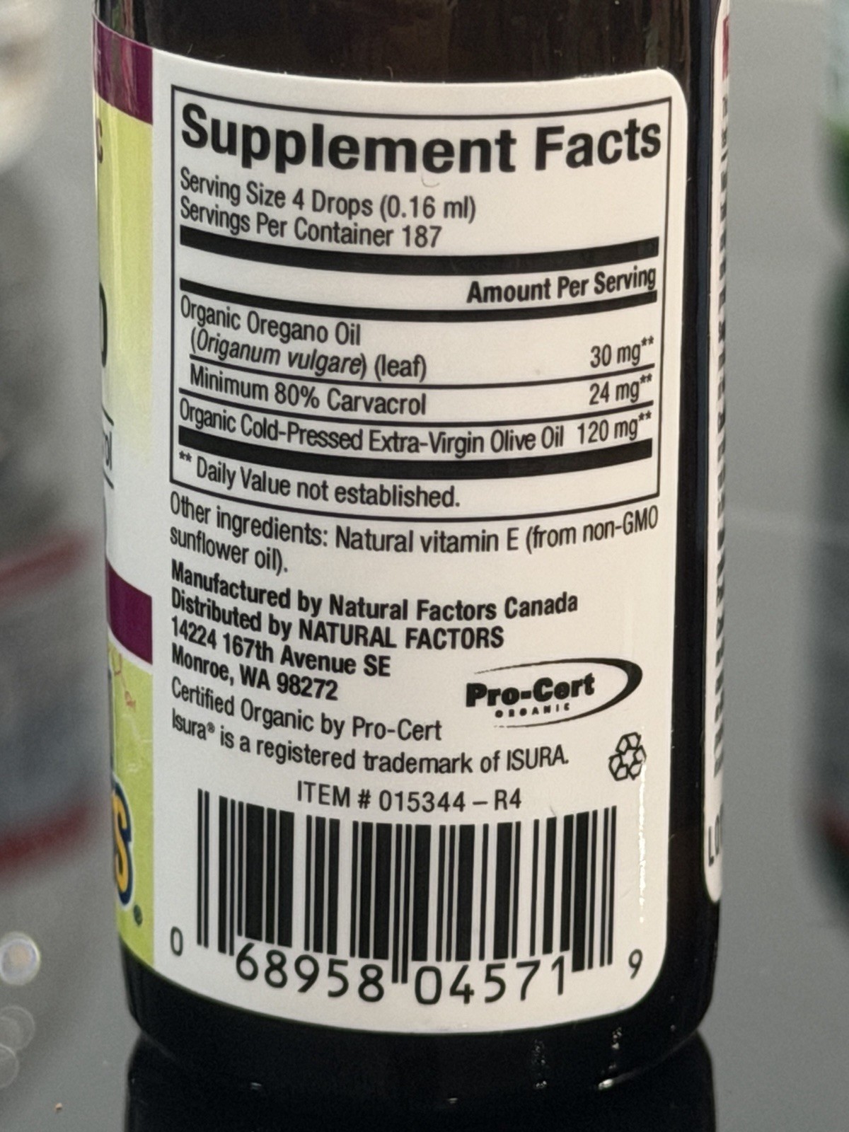 Natural Factors Certified Organic Oil of Oregano 1 fl oz 80% Carvacrol