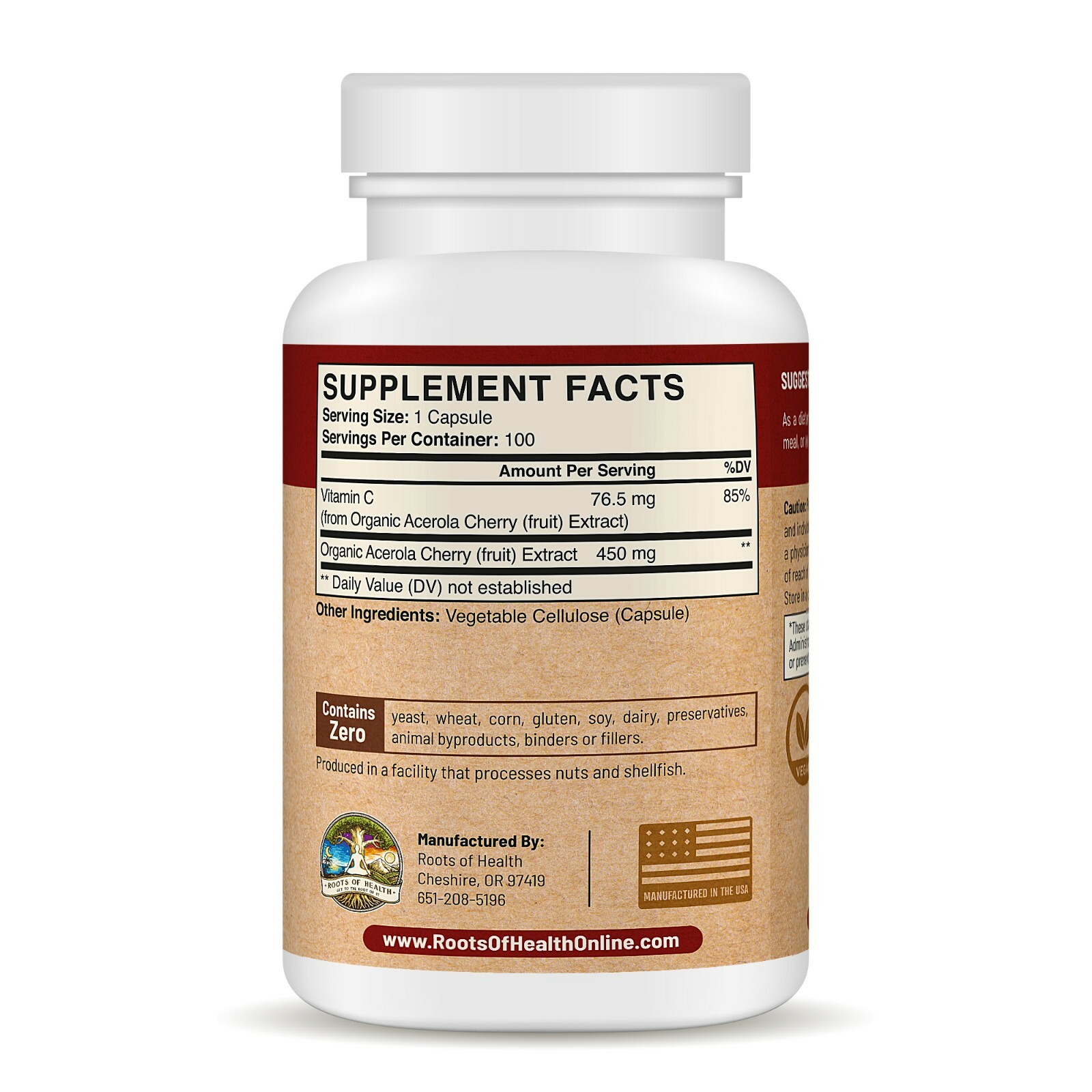 Real-C – Organic Acerola Cherry Extract 17%, Vitamin C, 100 Vegan Capsules