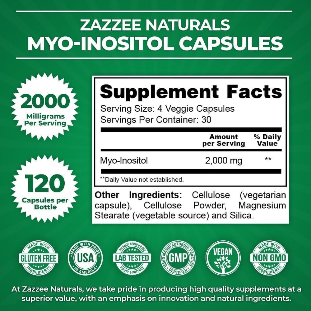 ZAZZEE Myo-Inositol Reproductive Health 2000 mg 120 Capsules EXP 05/2027