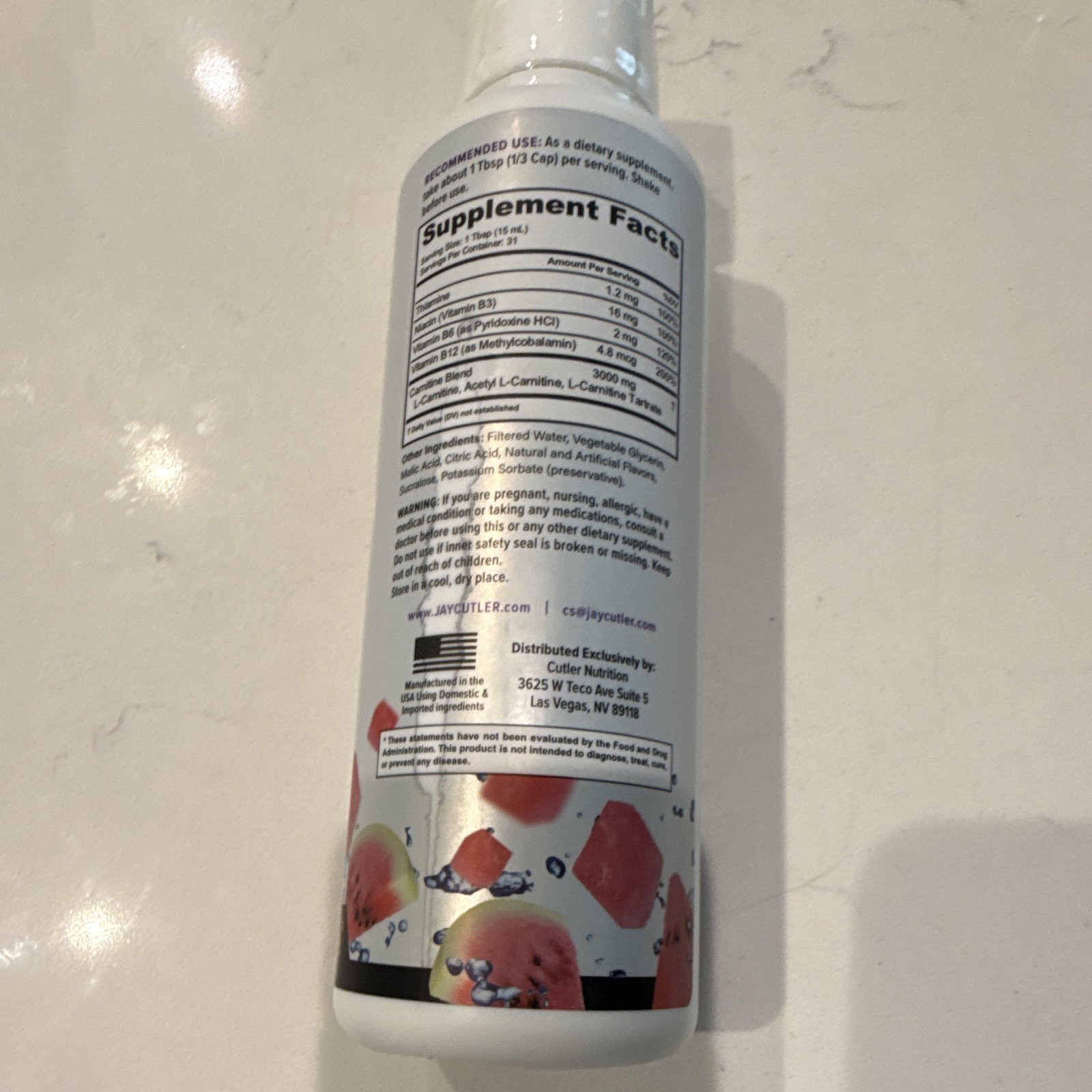 Cutler Nutrition Carnitine Liquid Sour Watermelon 3000mg 16 fl oz