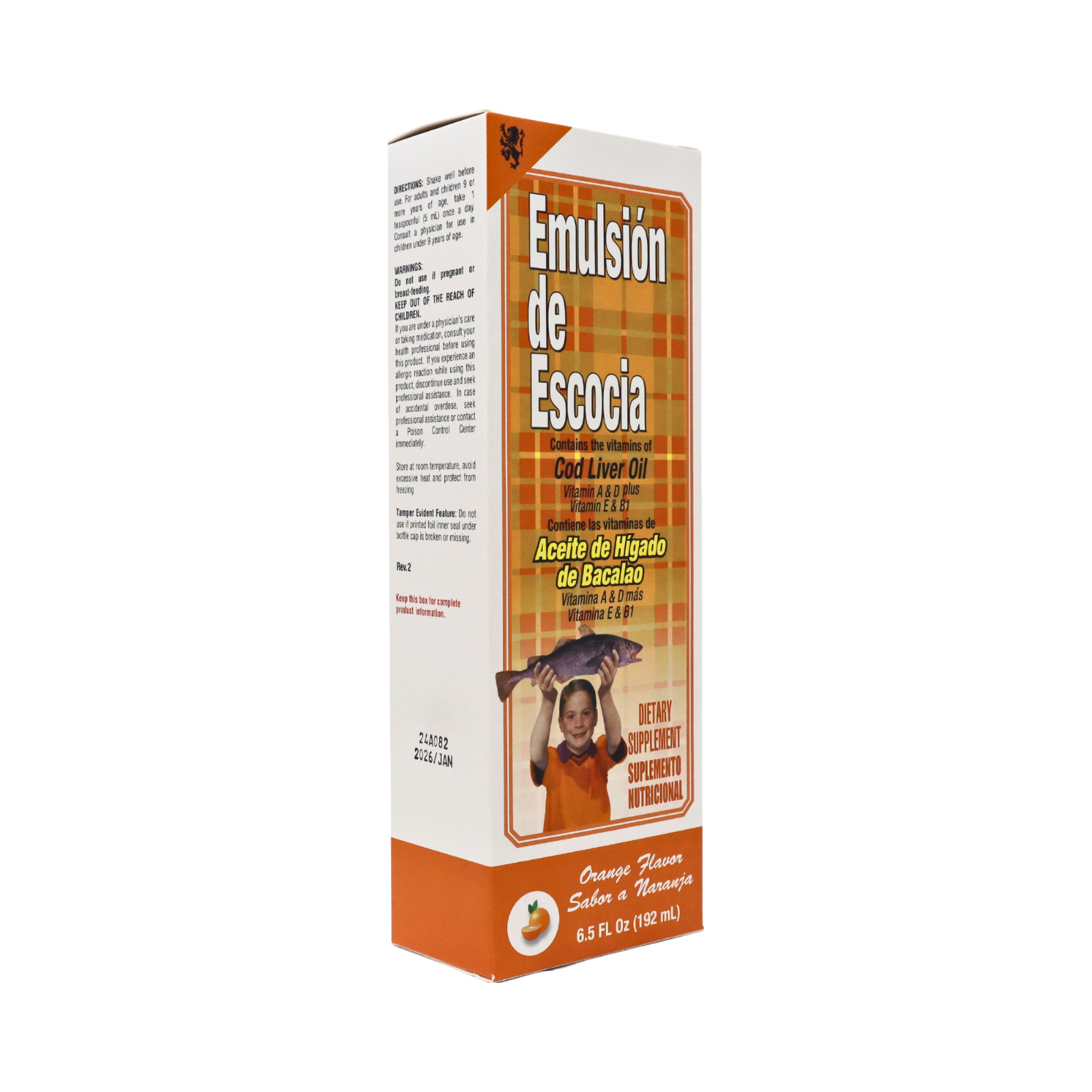 Emulsion De Escocia Cod Liver Oil Vit A,D&E [PACK OF 2] – Orange Flavor 6.5 floz