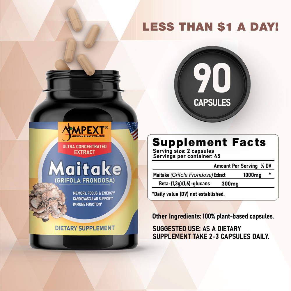 Maitake Extract – Only Fruiting Bodies, Over 30% Beta-Glucans, 90 caps