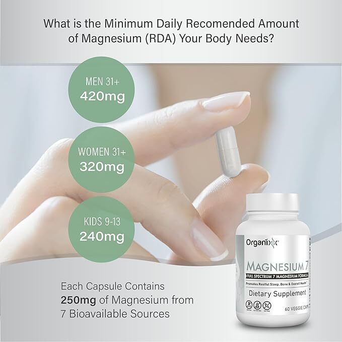 Organixx Magnesium Supplement Natural Magnesium Capsules for Sleep Support Mu…
