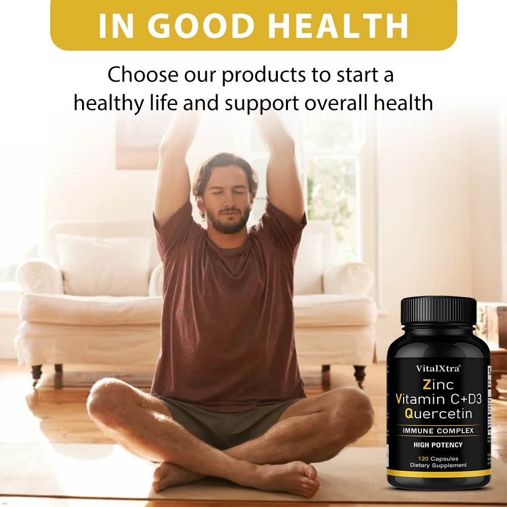 Zinc Quercetin 500mg Capsules Vitamin C D3 Bromelain Immune Support 30-120 Count
