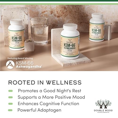 Double Wood Ashwagandha KSM-66 Organic Adaptogen Supplement for Stress Relief