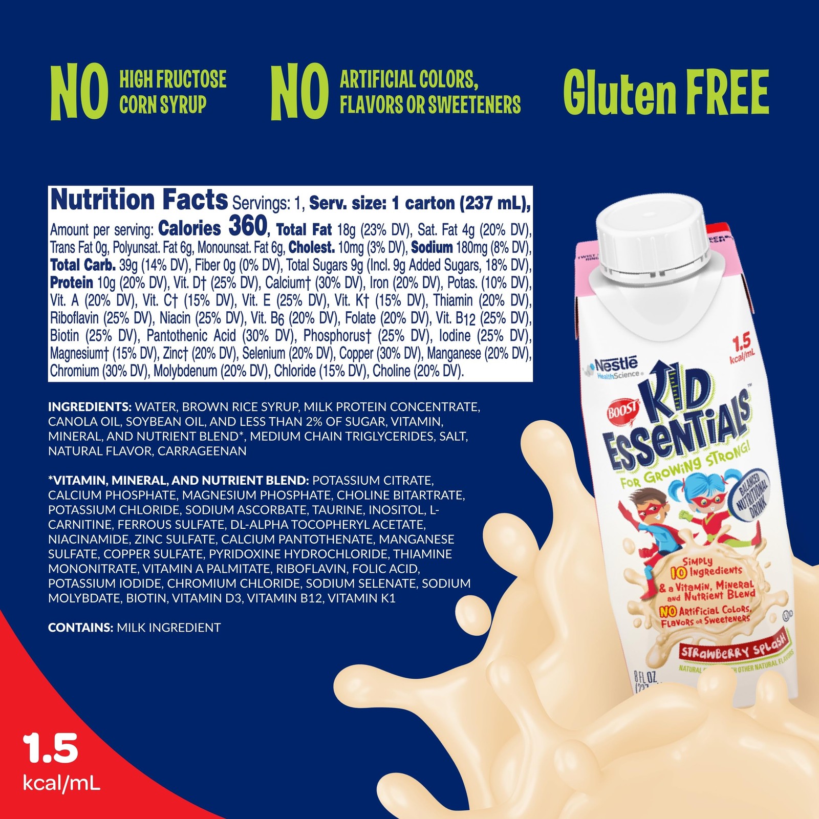 Boost Kid Essentials 1.5 Strawberry Splash 8 Fl Oz Pack Of 24