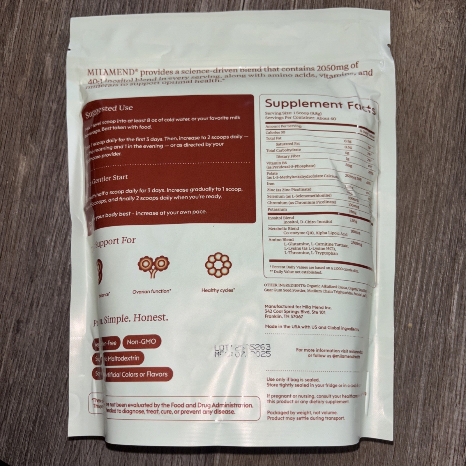 Milamend Hormone Balance chocolate 20.9 oz 30 day supply