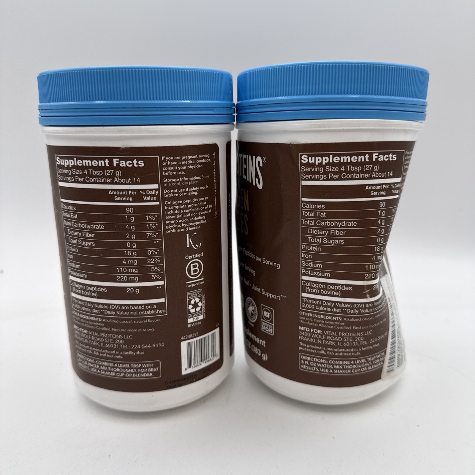 2 ~ Vital Proteins Collagen Peptides Chocolate NET WT 13.5 oz EA