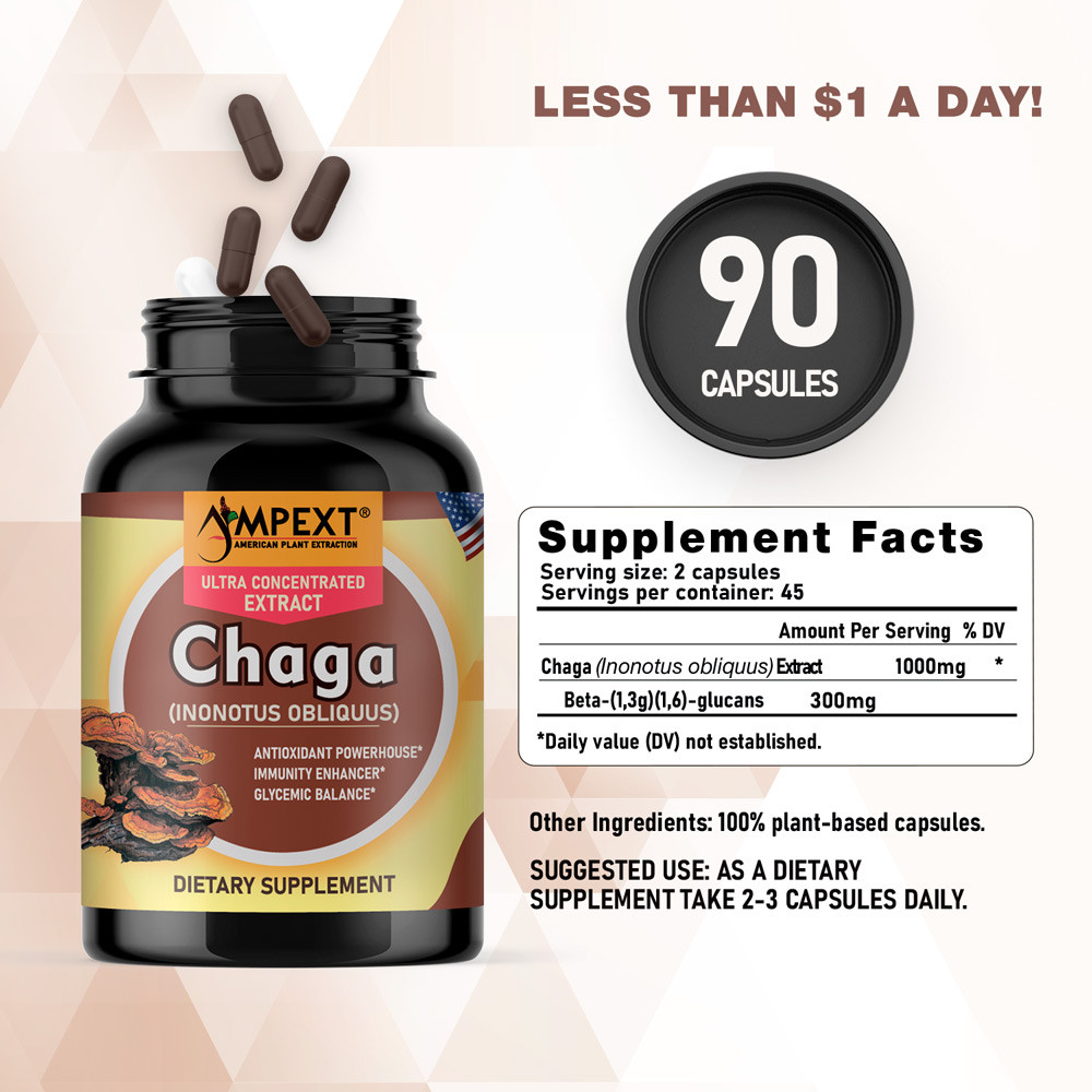 Chaga Extract – Only Fruiting Bodies, Over 30% Beta-Glucans, 90 caps