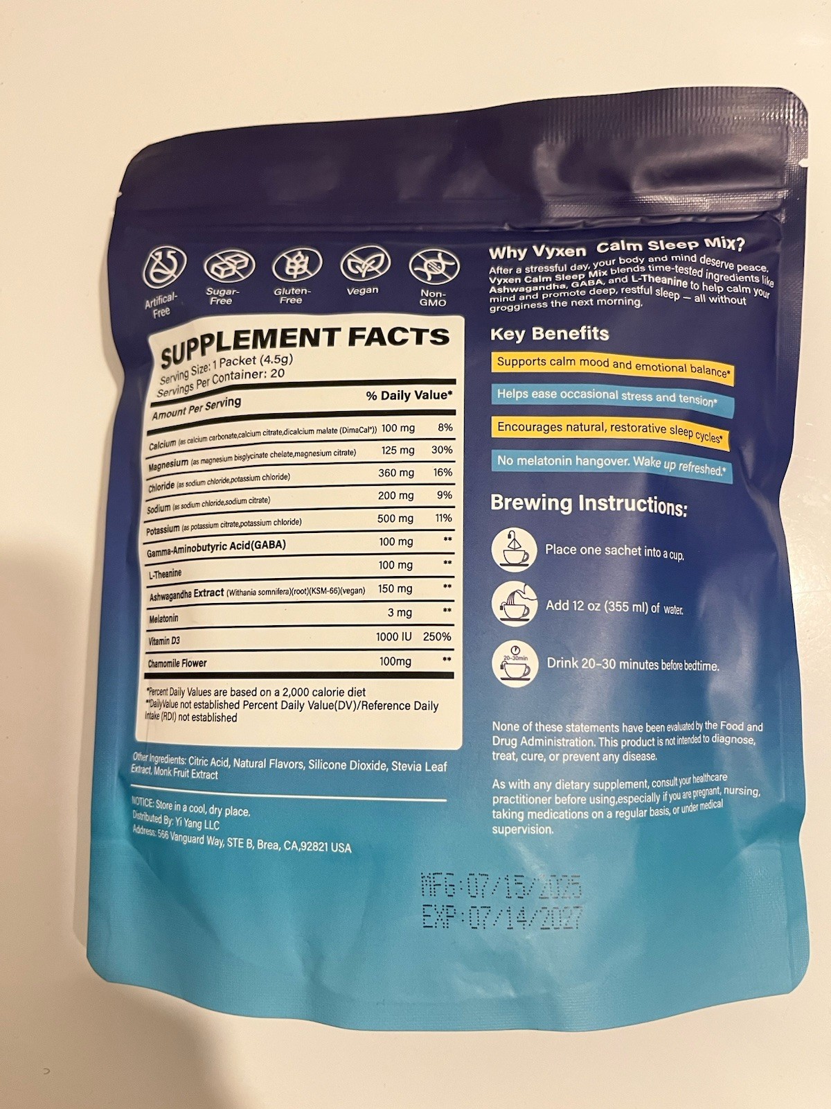Vyven Calm Sleep Mix 20ct Raspberry – Magnesium, Melatonin, GABA – Sleep Powder