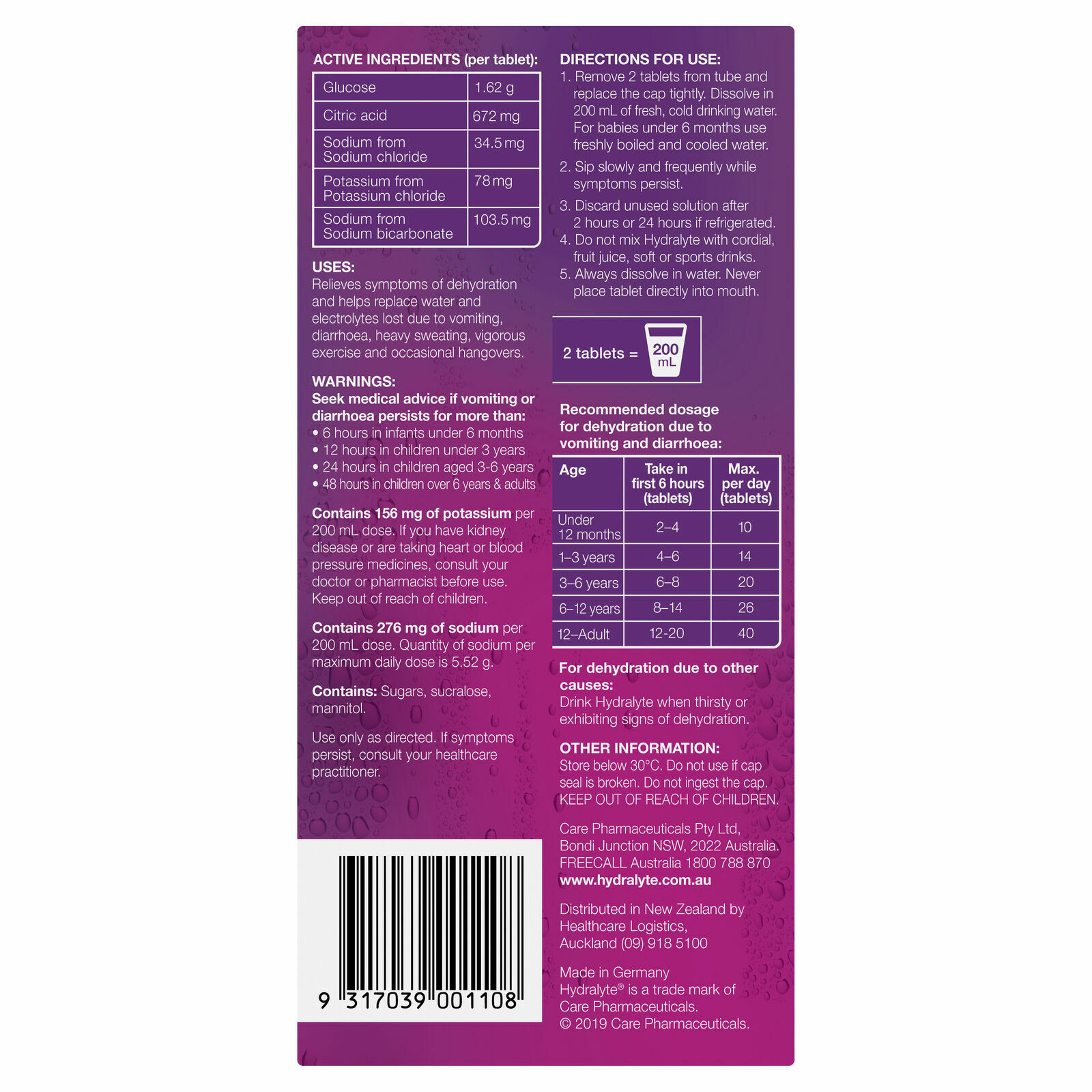 Hydralyte Effervescent Electrolyte Apple Blackcurrant Flavoured 40 Tablets