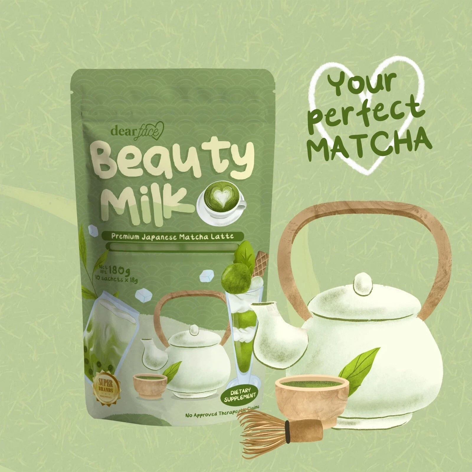 Dear Face Beauty Milk Matcha Latte 10 Sachets