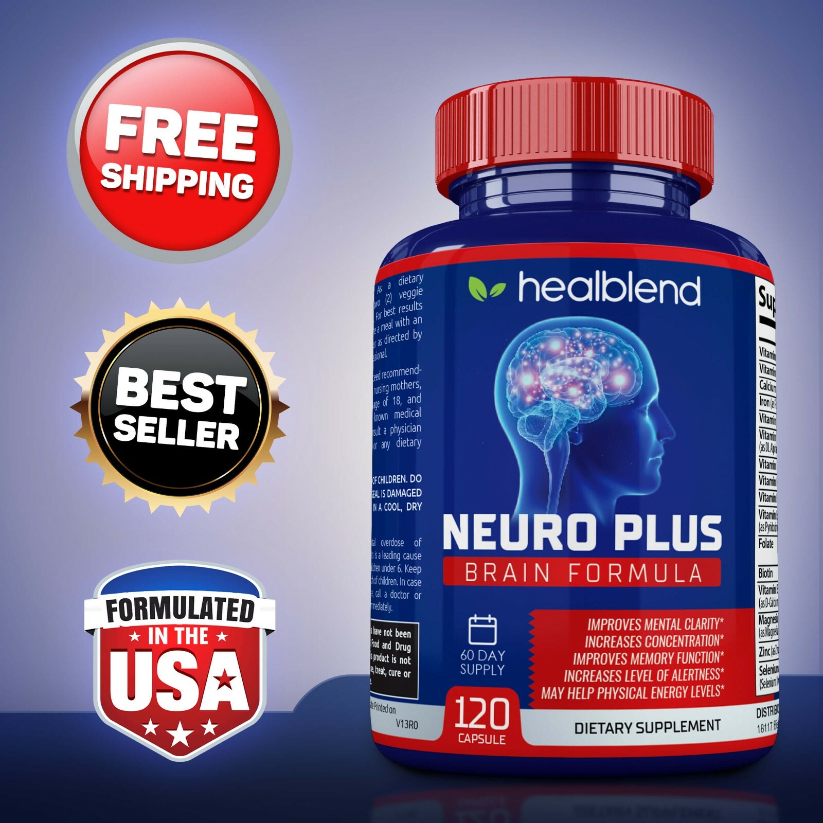 Neuro Plus Brain Booster Supports Memory Focus Concentration & Mental Clarity
