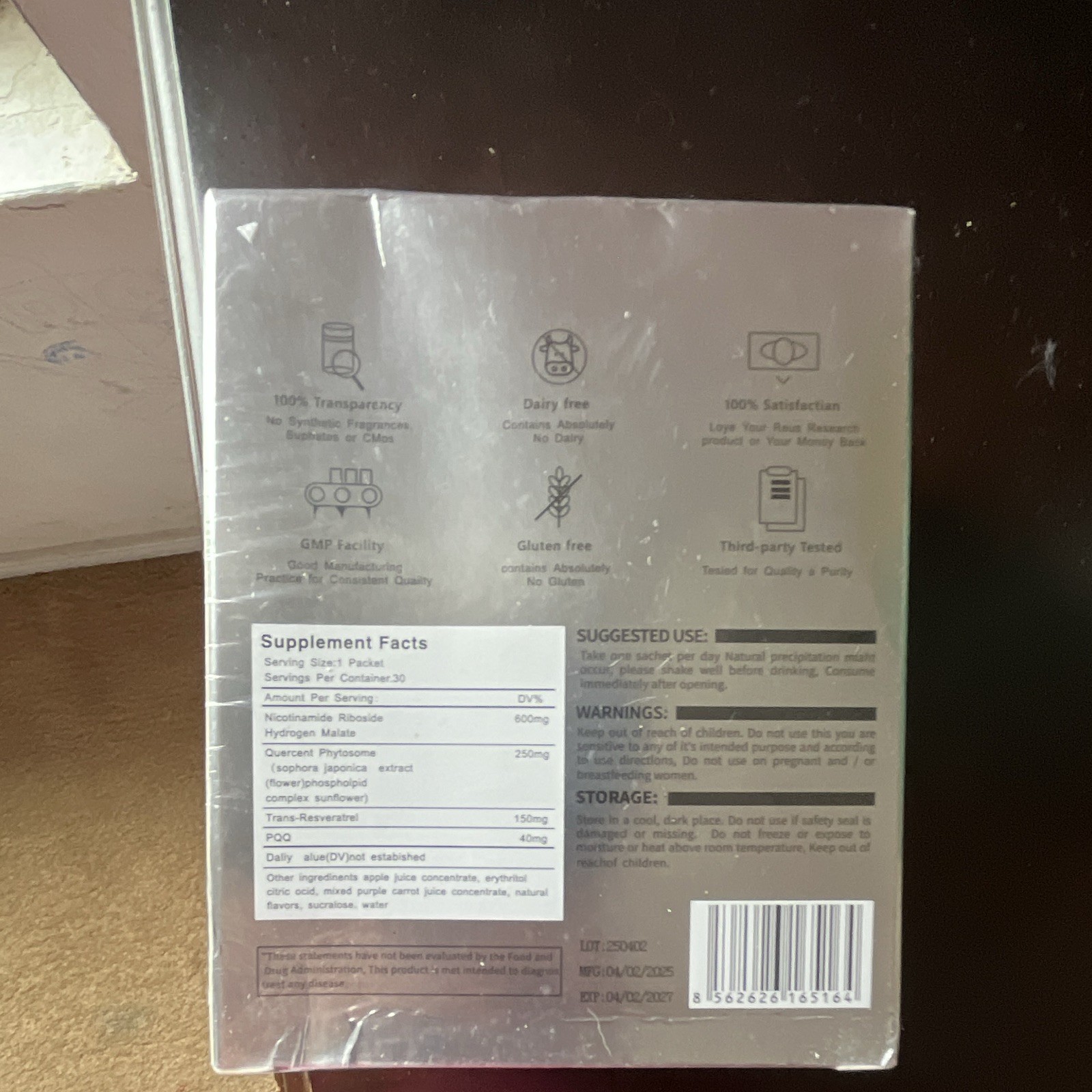 NAD+ 1000mg Powder Packets 30ct NR PQQ Trans-Resveratrol Quercetin