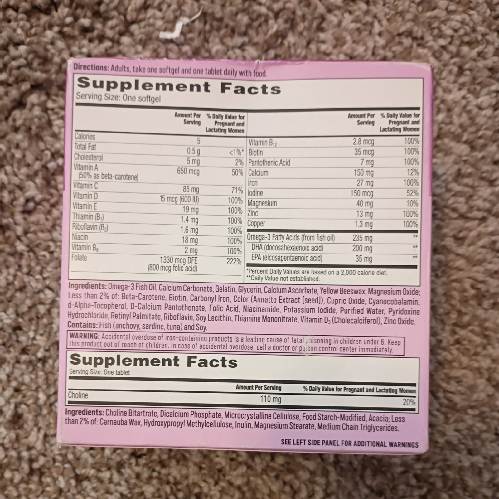 One A Day Advanced Prenatal Multivitamin with Choline 60+60 Count Exp 02/2027